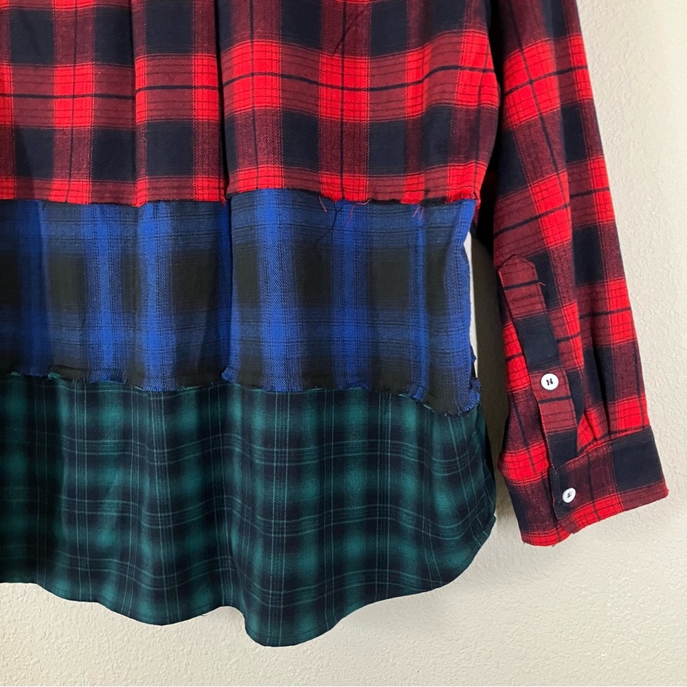 Sugarfox Patchwork Plaid Flannel Button Up Shirt … - image 4